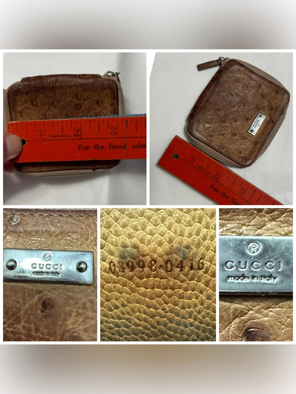 Gucci AUTHENTIC Vintage Brown Ostrich Leather Coin Purse Pouch Wallet - Picture 12 of 16